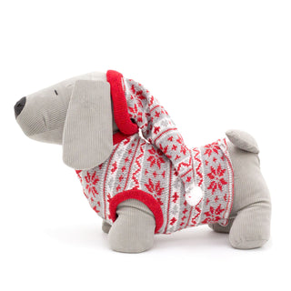 Festive Dachshund Puppy Christmas Door Stop | Decorative Fabric Animal Door Stop | Novelty Dog Door Stopper