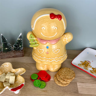 Christmas Gingerbread Storage Jar Ceramic Gingerbread Cookie Jar Biscuit Barrel - Girl