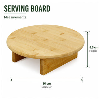 Wooden Raised Round Serving Platter 30cm, Footed Serving Board for Cake & Pastry