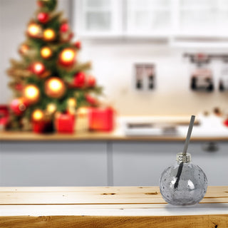 Christmas Bauble Drinking Jar | Novelty Glass with Straw for Festive Drinks