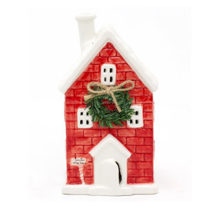 Ceramic Christmas LED House Ornament Santa Stop Here Festive Light-Up Decoration