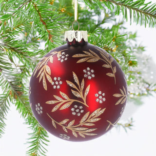 Matt Burgundy & Gold Christmas Bauble | Red Glass Christmas Tree Ornament - 8cm