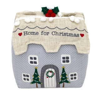 Home for Christmas Cottage Doorstop | Festive Fabric House Door Stop - 21cm