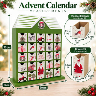 Christmas Farm Wooden Advent Calendar, Fill Your Own Reusable 24 Drawer Calendar