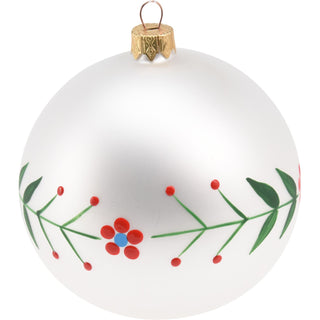 White Floral Christmas Bauble | Flower Christmas Tree Hanging Ornament - 8cm