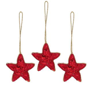 Set of 3 Christmas Tree Hanging Decorations | Red Star Christmas Tree Baubles