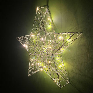 Silver Christmas Star Light | Silver Wire LED Standing Star Decoration - 30cm