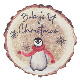 Baby 1st Christmas Wooden Hanging Sign | First Xmas Penguin Family Festive Plaque | Family Tree Hanging Decoration