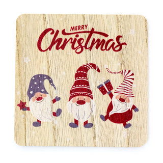 Set Of 6 Christmas Gonk Coasters | 6 Wooden Merry Christmas Coaster And Holder