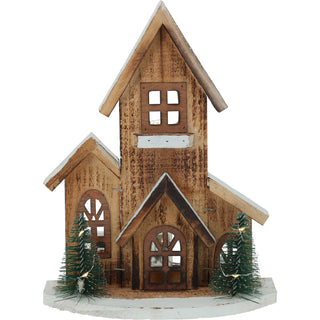 LED Wooden Christmas House with Trees | Light-Up Nordic House Ornament