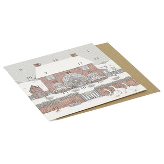 Christmas Cottage Advent Calendar Greetings Card, 16cm Snowy Cottage 24 Doors