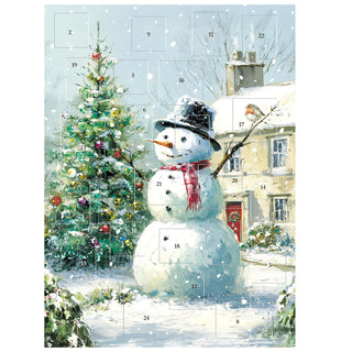 Snowman & Robin Christmas Advent Calendar, Snowy Cottage Scene