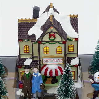 17 Piece LED Christmas Village Set Christmas Town Scene | Battery Operated Light Up Christmas Village | Illuminated Christmas Village Scene