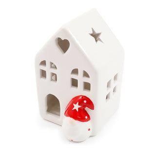 White Ceramic LED Christmas House with Gonk | Light Up Festive Decoration - 11cm