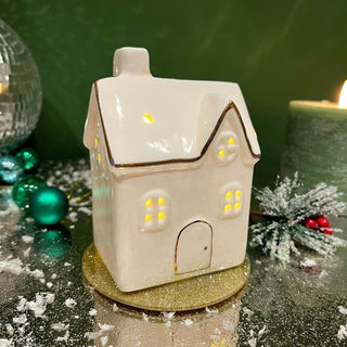 White Ceramic LED Christmas House | Light Up Mini Christmas Village Ornament