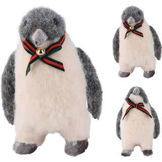 Cosy Wool Penguin Ornament | Adorable Grey Christmas Penguin with Bowtie - 18cm