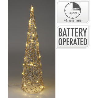 Gold Cone LED Christmas Tree | Warm White Pre-lit Light-Up Tree Cone - 60cm