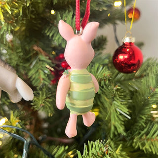 Piglet Christmas Tree Decoration with Holly, Gisela Graham 6.5cm