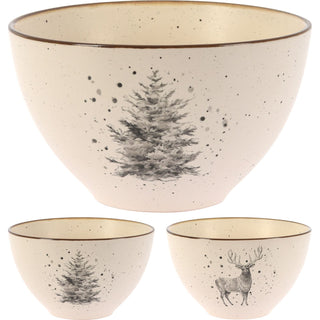 Stoneware Christmas Bowl Cream Speckled Festive Bowl with Christmas Motif 450ml