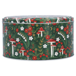 Woodland Mushroom Cake Tin | Round Metal Storage Tin For Bakers - 24 x 12cm