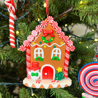 Gingerbread House Christmas Bauble | Candy Cane House Tree Ornament - 11cm