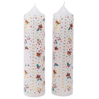 Set of 2 Deck The Halls Christmas Advent Candles | Christmas Pillar Candles