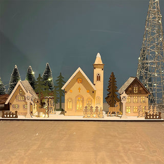 Christmas Scene Light-Up Houses | LED Wooden Winter Houses Ornament - 40cm