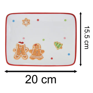 Ceramic Christmas Gingerbread Plate | Rectangle Christmas Snack Plate - 20x15cm