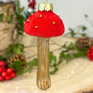 Red & Gold Toadstool Christmas Bauble | Glass Mushroom Tree Ornament - 9cm