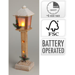LED Christmas Lamp Post | Rustic Wooden Snow-topped Festive Street Light