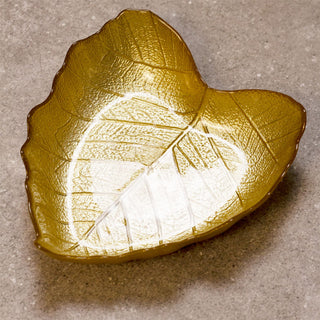 Gold Glass Leaf Trinket Bowl | Botanical Vanity Plate Trinket Dish - 16x14cm