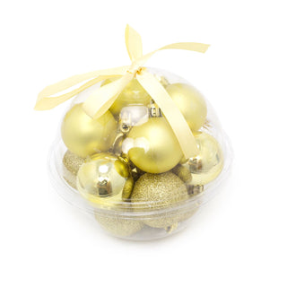 14 Piece Gold Mini Christmas Tree Bauble Box | Xmas Hanging Balls Christmas Tree Ornaments Decorations | Set Of Baubles