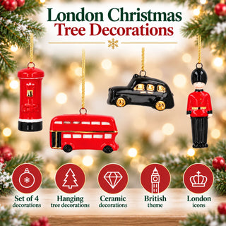 London Christmas Tree Decorations, Gisela Graham Set of 4 Mini Ceramic Icons