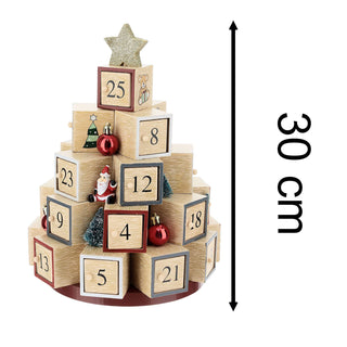 Christmas Tree Advent Calendar | Wooden Toy Block Tree with Glittery Star - 30cm