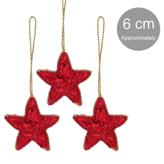 Set of 3 Christmas Tree Hanging Decorations | Red Star Christmas Tree Baubles