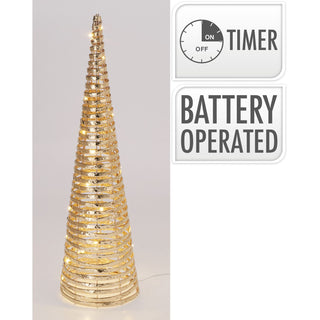 Gold LED Cone Tree Ornament 60cm, 40 Warm White Lights Battery Operated