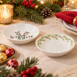 Pack Of 2 Christmas Trinket Dishes, Holly & Snowflake, Gisela Graham 10cm