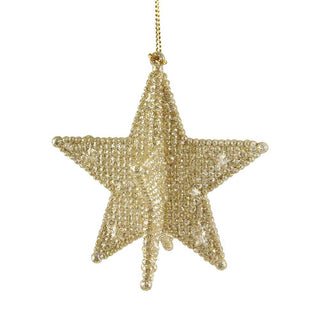 Gold Beaded Star Bauble | Gold Glitter 3D Star Christmas Tree Ornament - 9cm