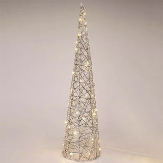 Silver LED Cone Christmas Tree Decoration 60cm, Battery Operated Timer