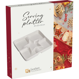White Porcelain Serving Dish with Star Centre Snack Platter with 5 Compartments