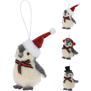 Penguin Christmas Bauble | Grey Wool Penguin Christmas Tree Ornament - 11cm