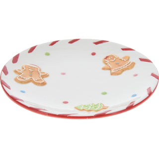 Round Ceramic Christmas Gingerbread Plate | Festive Serving Dish - 16cm