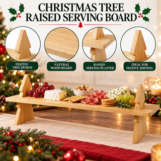 Wooden Christmas Tree Raised Serving Board with Festive Support Legs, 60cm Tray