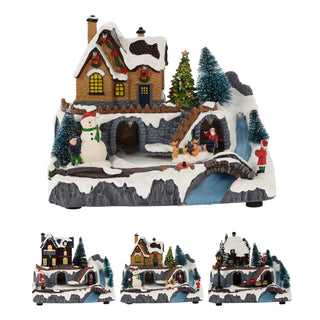 Traditional Christmas Village Scene | LED Light-Up Ornament with Movement - 20cm