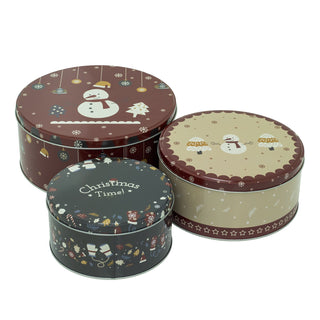 Set of 3 Christmas Storage Tins | 3-piece Festive Round Kitchen Nesting Tins