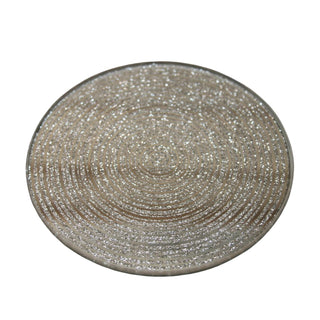 Metallic Silver Glitter Glass Candle Plate Holder Coaster