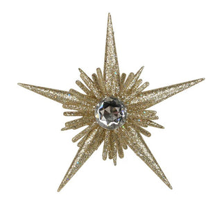 Gold Diamante Star Bauble | 3D Gold Glitter Star Christmas Tree Ornament - 12cm