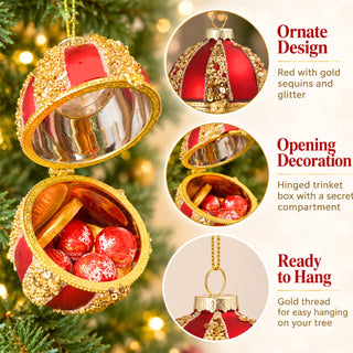 Ornate Red and Gold Opening Egg Shaped Christmas Tree Decoration, Gisela Graham