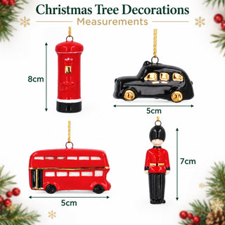 London Christmas Tree Decorations, Gisela Graham Set of 4 Mini Ceramic Icons