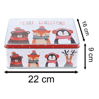 Merry Christmas Biscuit Tin | Animal Friends Cookie & Cake Storage Tin - 22x16cm